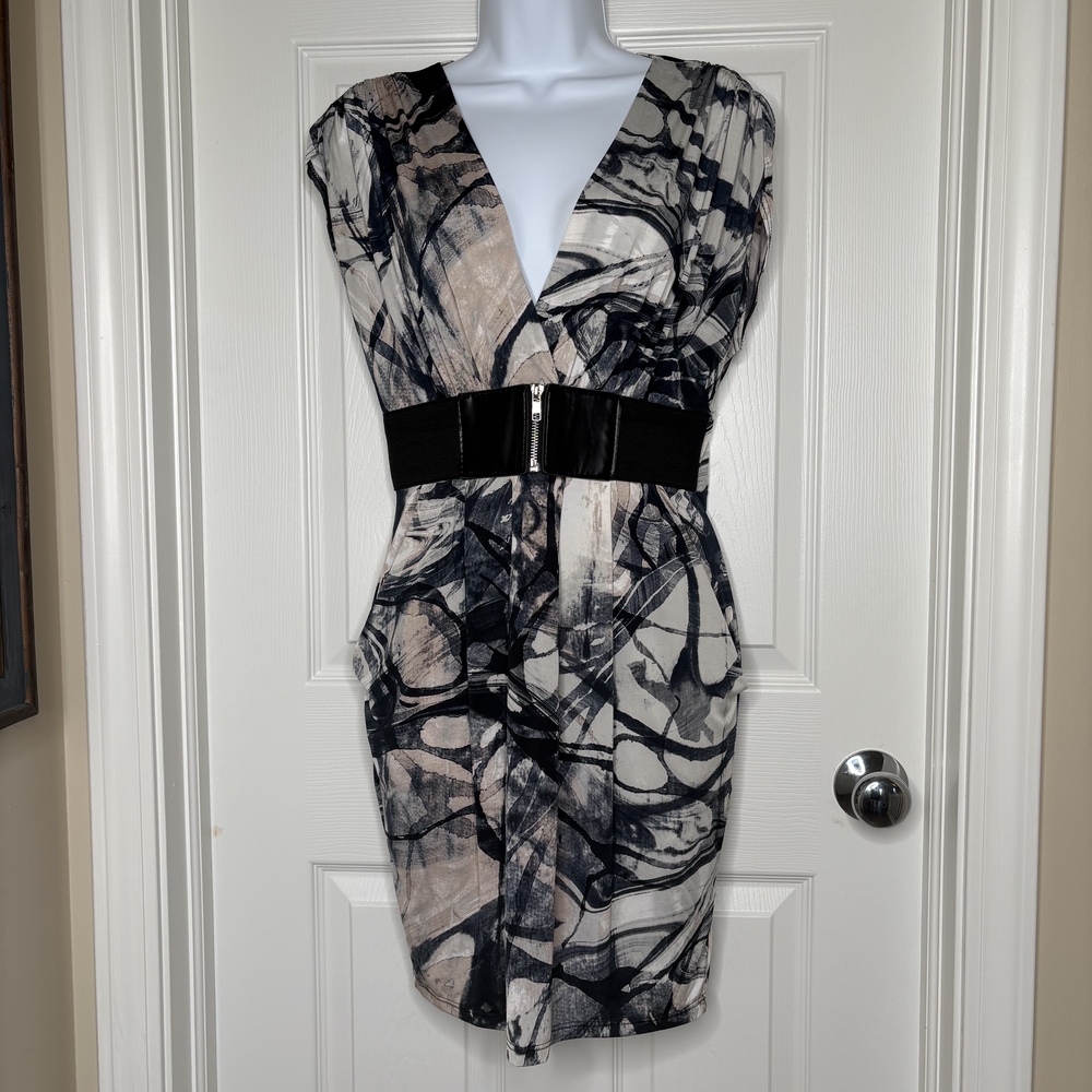 Windsor Black and Gray Abstract Mini Dress Size Large